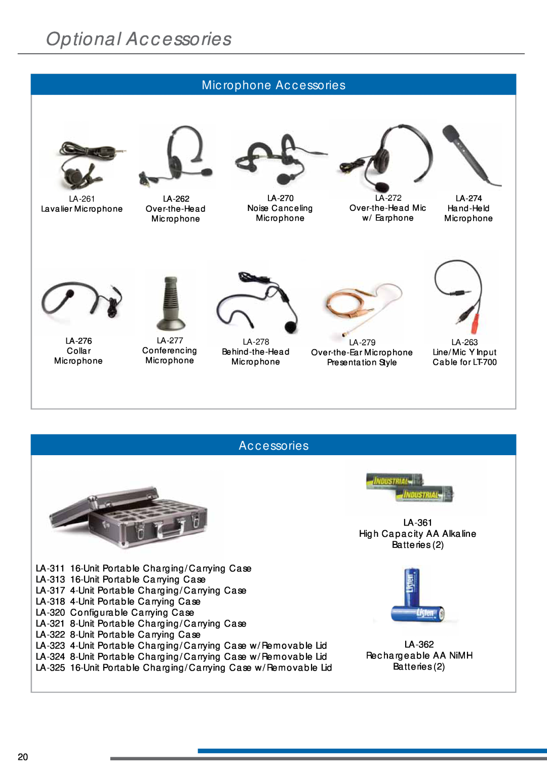 Listen Technologies LT-700-150 manual Optional Accessories, Microphone Accessories 