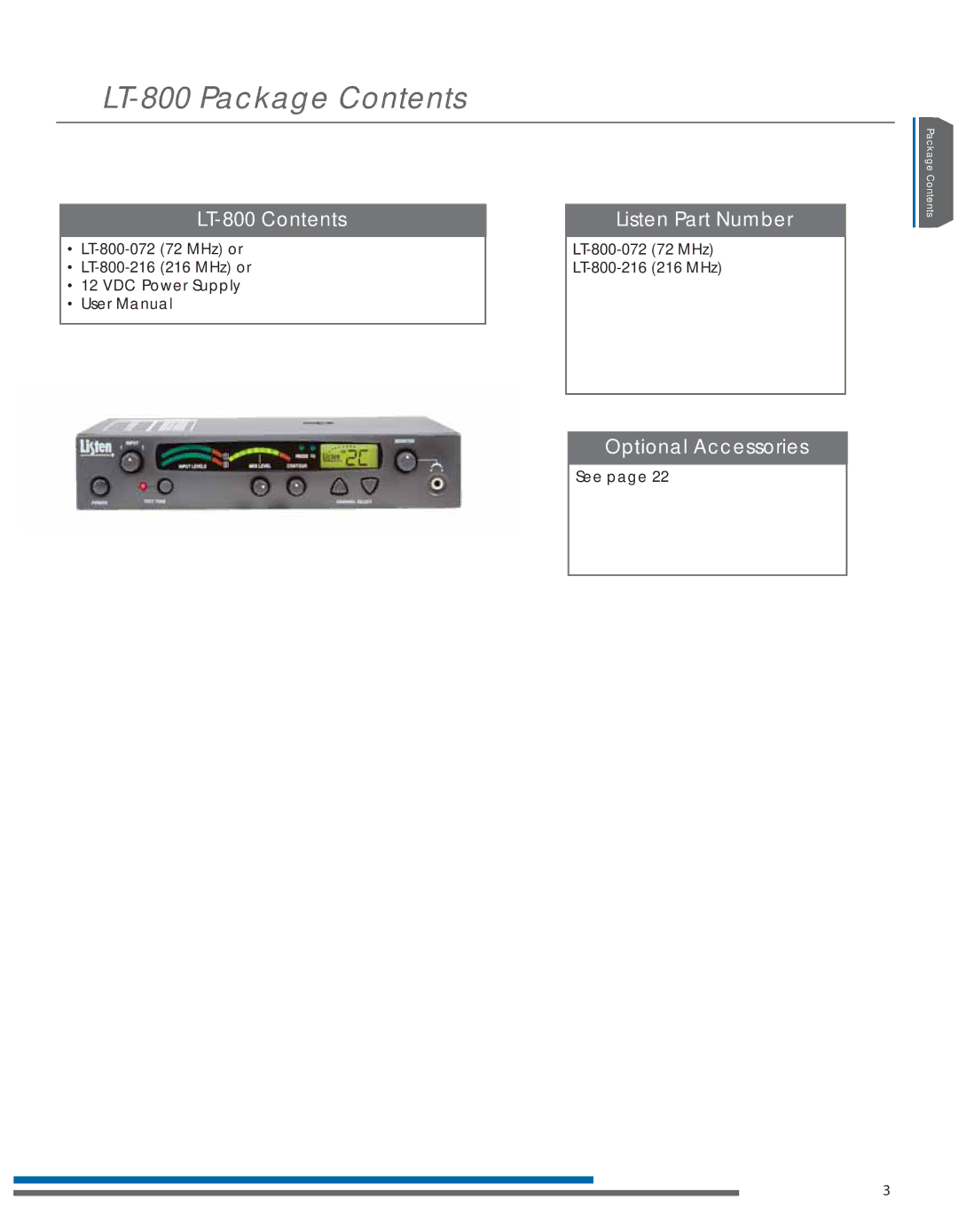 Listen Technologies LT- 800-072, LT-800-216 manual LT-800 Package Contents 