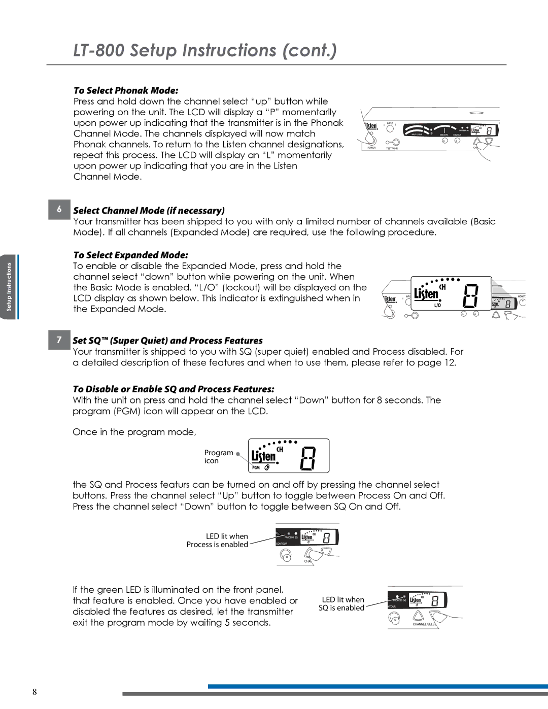 Listen Technologies LT-800-216 manual To Select Phonak Mode, Select Channel Mode if necessary, To Select Expanded Mode 