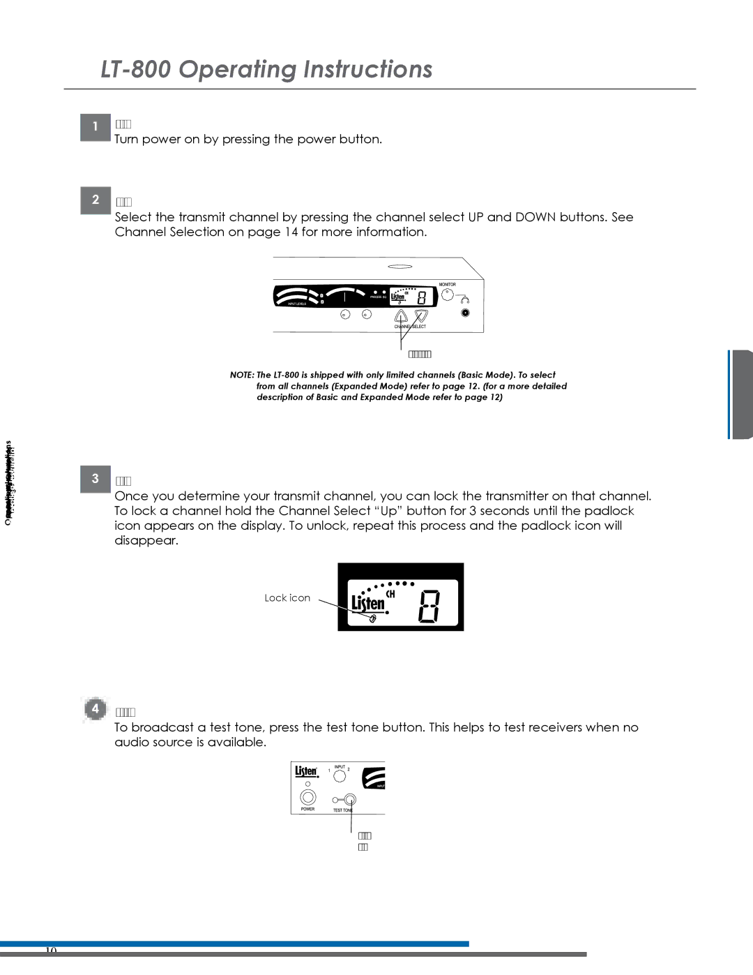 Listen Technologies LT-800-216, LT-800-072 LT-800 Operating Instructions, Power Unit On, Select a Channel, Lock on Channel 