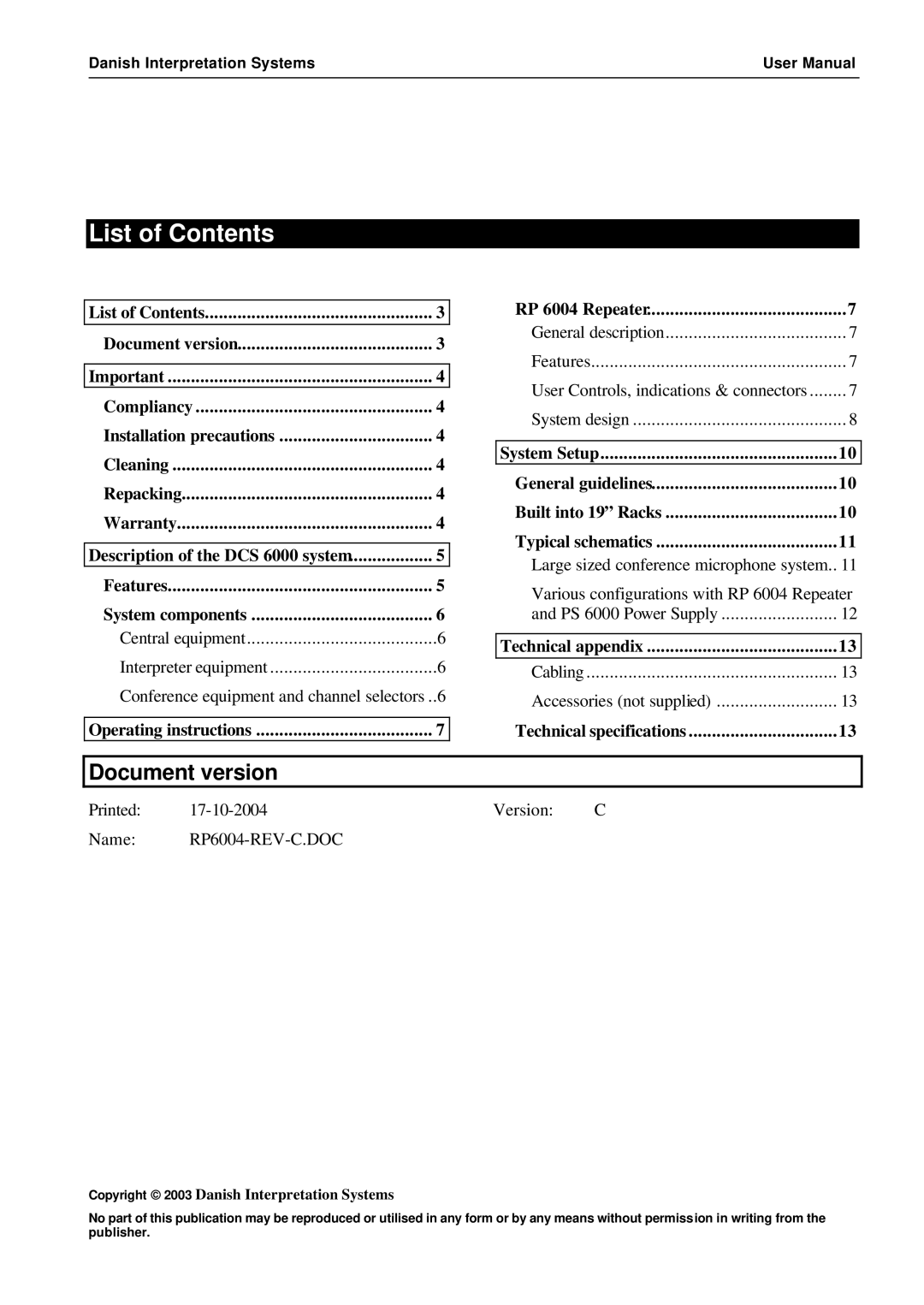 Listen Technologies RP 6004 user manual List of Contents 