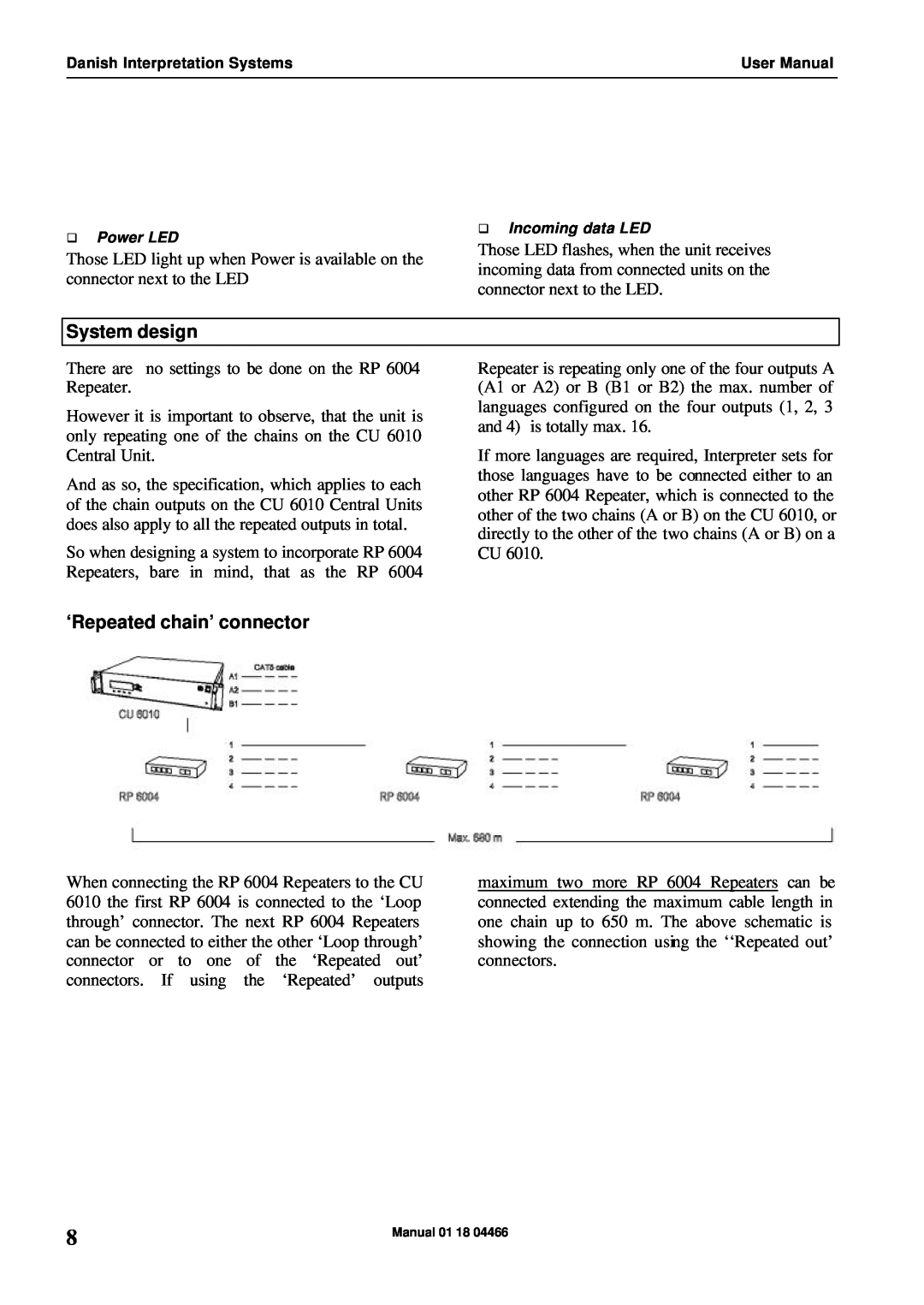 Listen Technologies RP 6004 user manual System design, ‘Repeated chain’ connector 