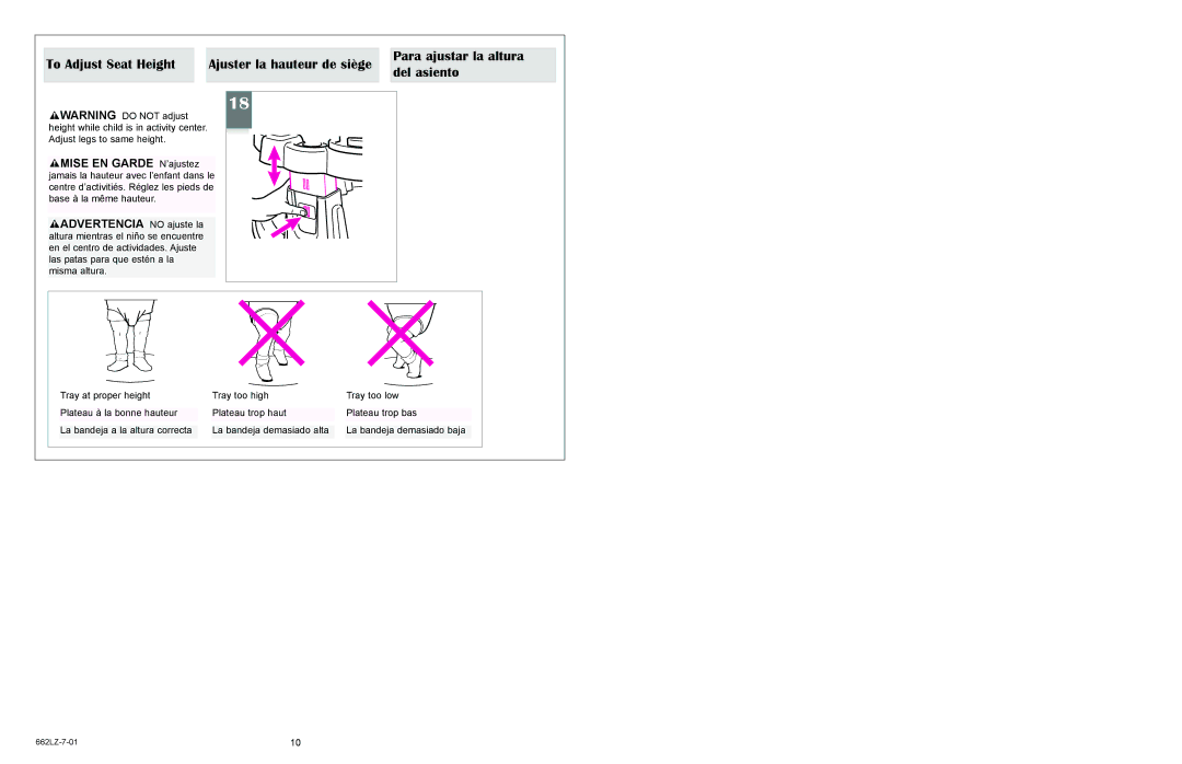 Little Tikes 662LZ-7-01 manual To Adjust Seat Height 