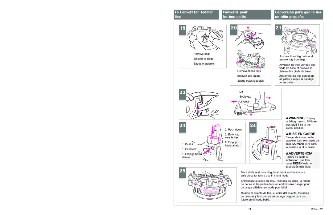 Little Tikes 662LZ-7-01 manual To Convert for Toddler Convertir pour, Use Les tout-petits Un niño pequeño 