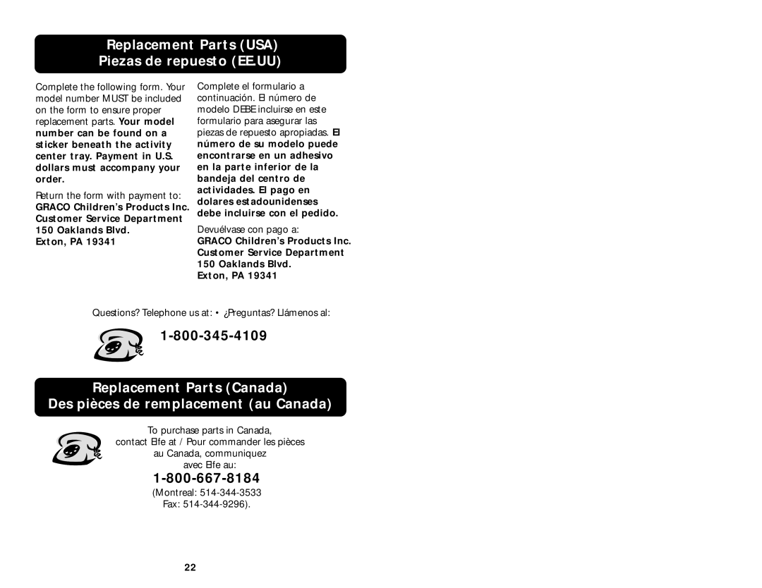 Little Tikes ISPE002AA manual Replacement Parts USA Piezas de repuesto EE.UU 