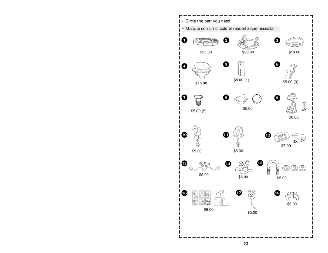 Little Tikes ISPE002AA manual $25.00 $20.00 $10.00 $15.00 $8.00 $5.00 