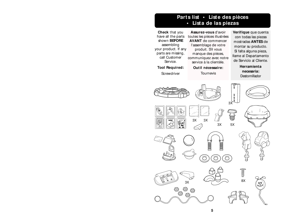 Little Tikes ISPE002AA manual Parts list Liste des pièces Lista de las piezas, Assurez-vous davoir 