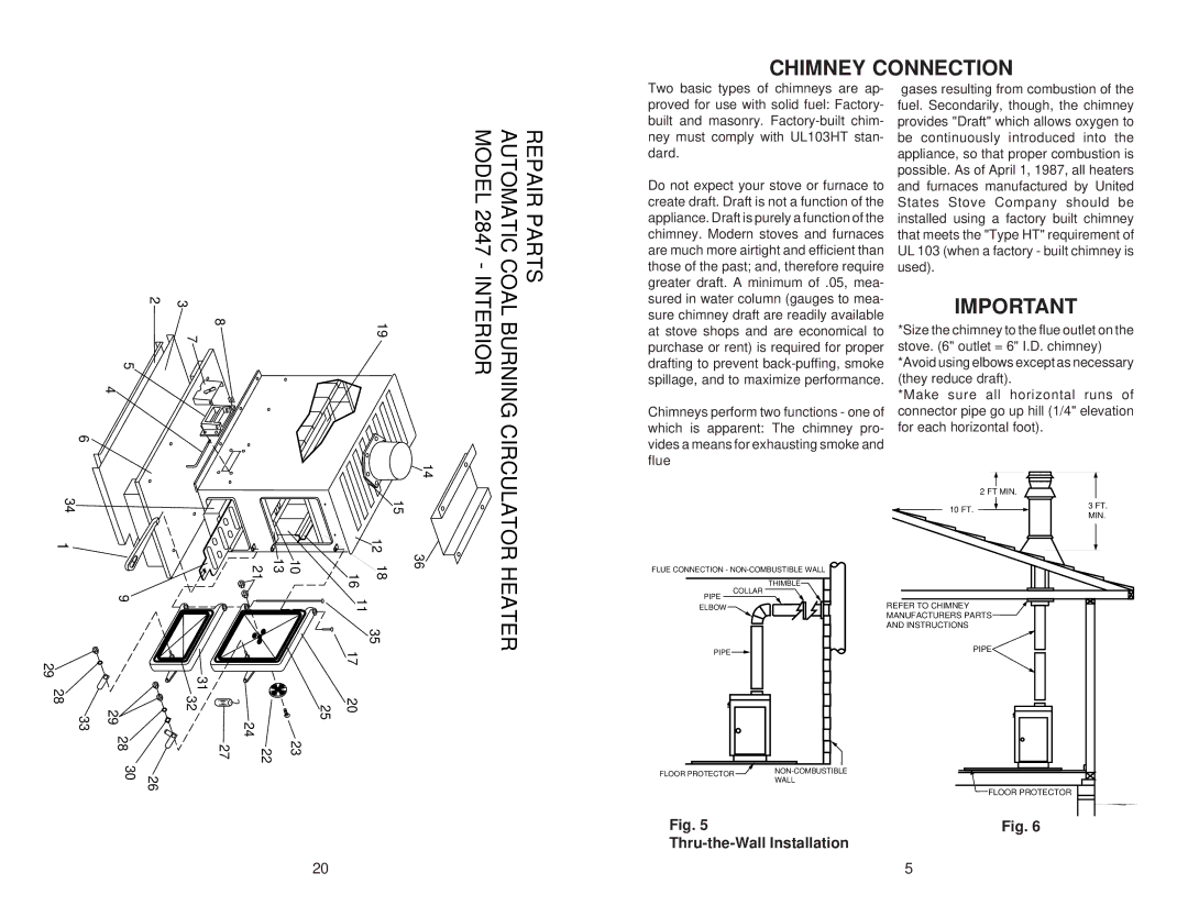 Little Wonder 2847 owner manual Chimney Connection, Circulator 