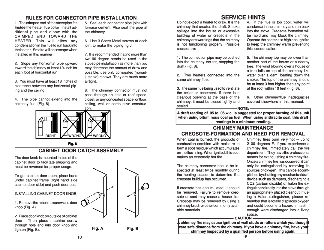 Little Wonder 2847 Service Hints, Rules For Connector Pipe Installation, Cabinet Door Catch Assembly, Chimney Maintenance 