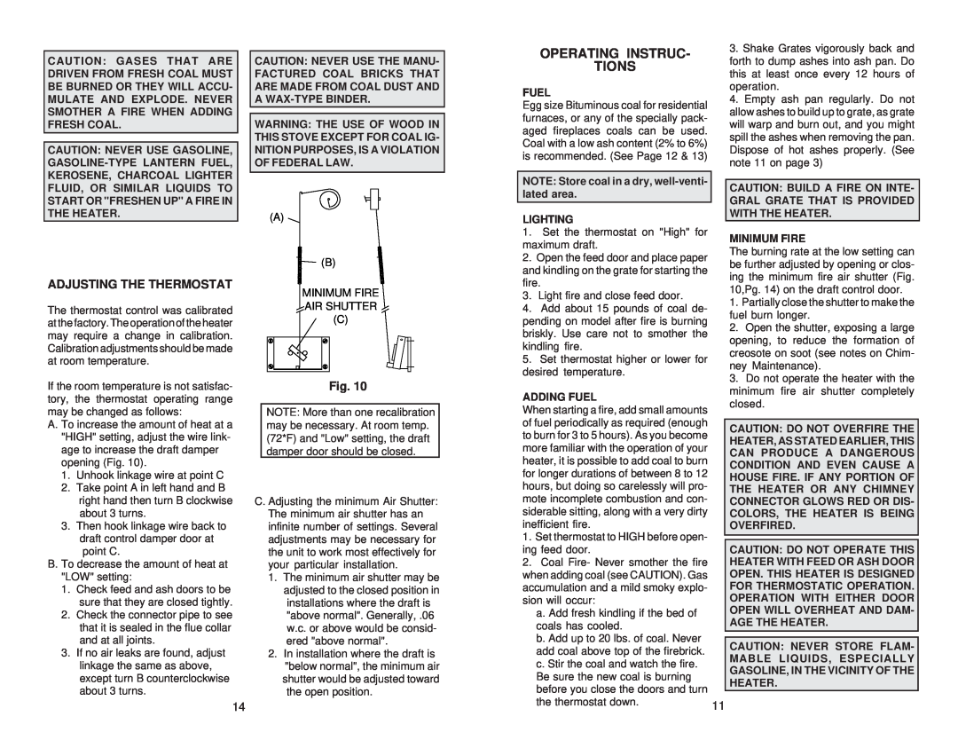 Little Wonder 2847 owner manual Operating Instruc Tions, Adjusting The Thermostat 