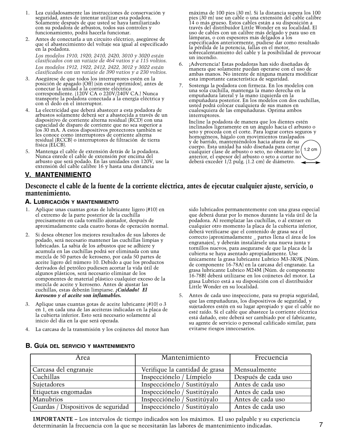 Little Wonder 1912, 3022, 3010 Área Mantenimiento Frecuencia, Ubricación Y Mantenimiento, Guía DEL Servicio Y Mantenimiento 