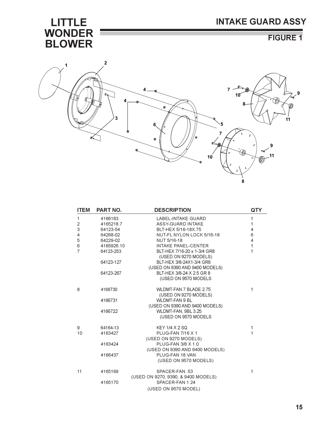 Little Wonder 4/1/1970, 3/1/1970, 3/1/2000, 2/1/1970, 2/1/1990 owner manual Intake Guard Assy, Description QTY 