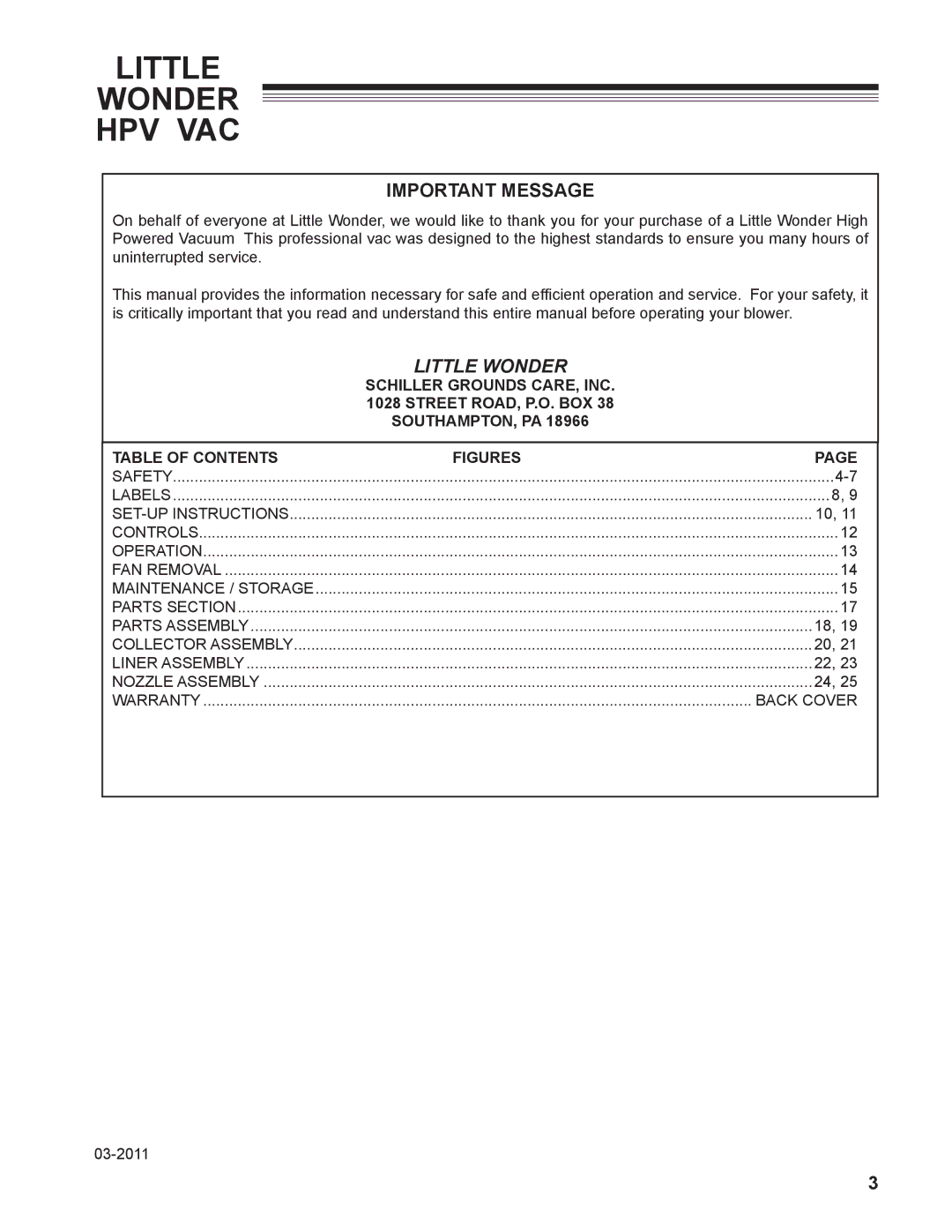 Little Wonder 5612-00-01 manual Important Message, Figures 