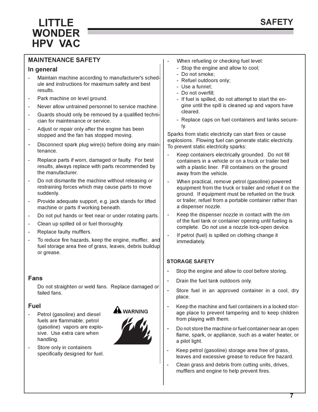 Little Wonder 5612-00-01 manual Maintenance Safety, General 