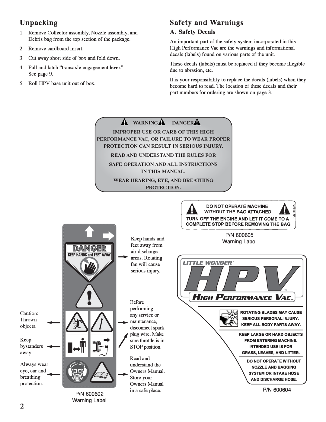 Little Wonder 5621 A. Safety Decals, Warningdanger Improper Use Or Care Of This High, Read And Understand The Rules For 