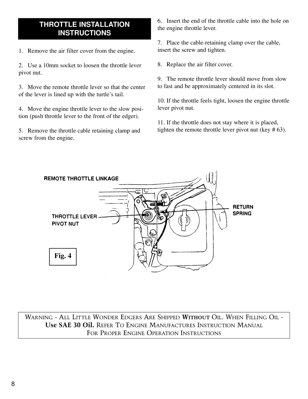 Little Wonder 6232 manual Throttle Installation Instructions 