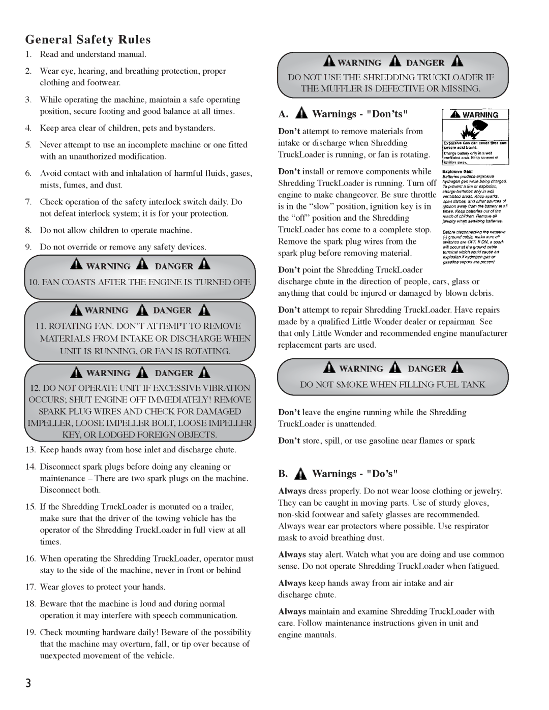 Little Wonder 8221, 8271 manual General Safety Rules, Do not Smoke When Filling Fuel Tank 