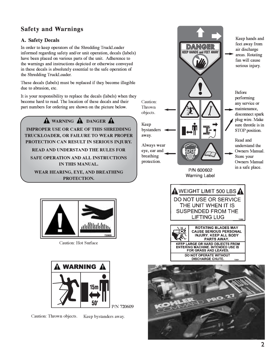 Little Wonder 8221, 8271 manual Safety and Warnings, A. Safety Decals 
