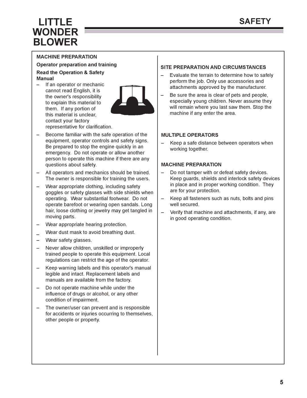 Little Wonder 2/1/1960, 91270-03-01 owner manual Machine Preparation, Site Preparation and Circumstances, Multiple Operators 