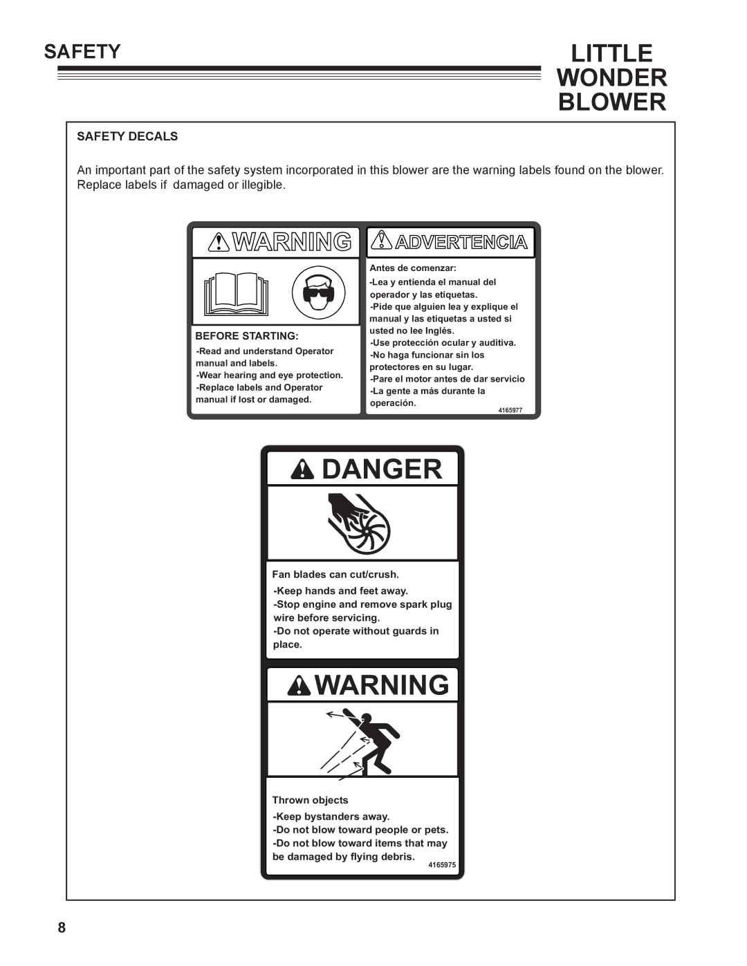 Little Wonder 91270-03-01, 2/1/1960 owner manual Safety Decals, Before Starting 