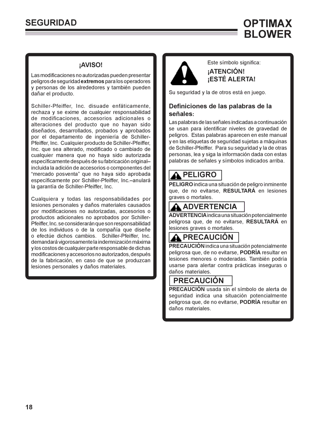 Little Wonder 9131-00-01 Seguridad, ¡Aviso, ¡ATENCIÓN ¡ESTÉ Alerta, Definiciones de las palabras de la señales 