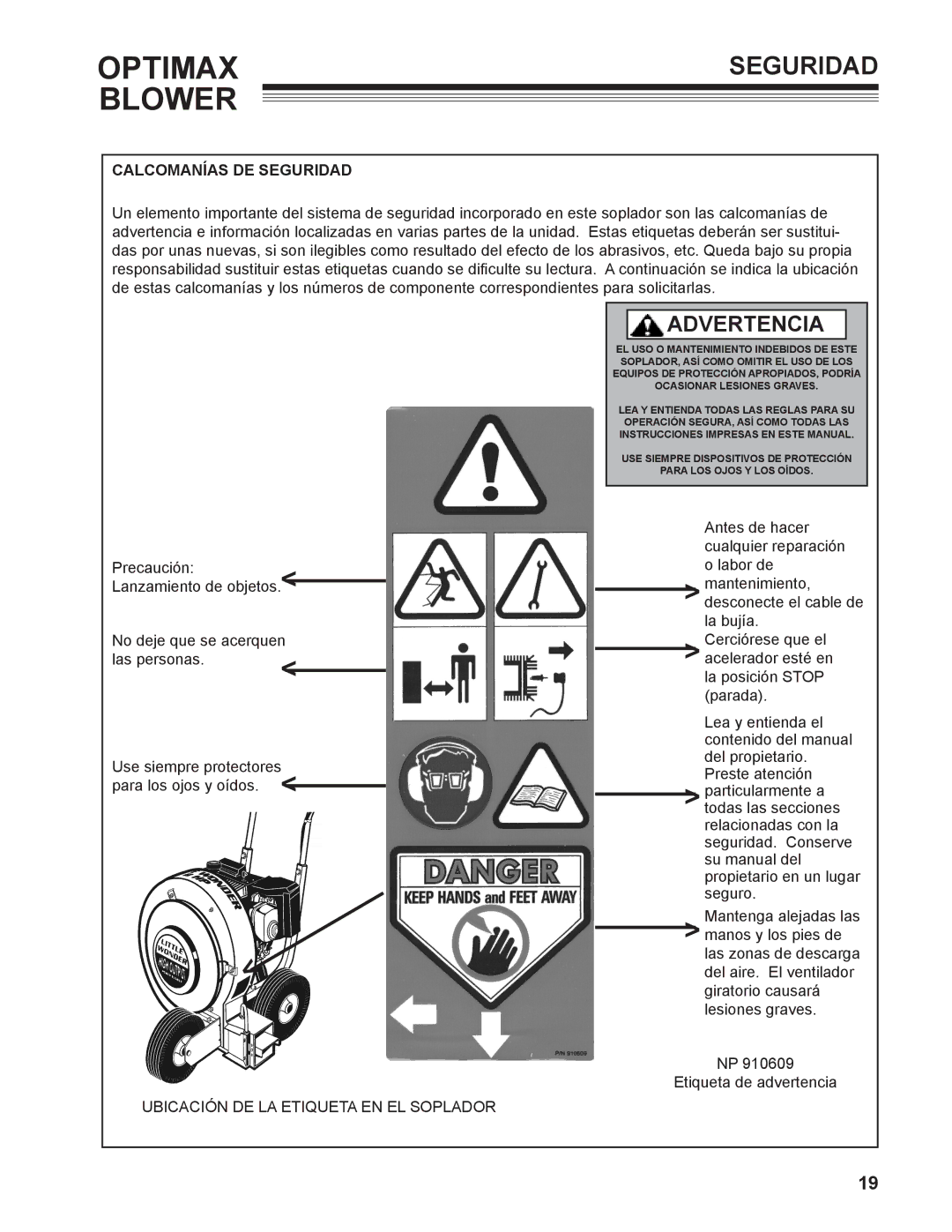 Little Wonder 9131-00-01 technical manual Calcomanías DE Seguridad 