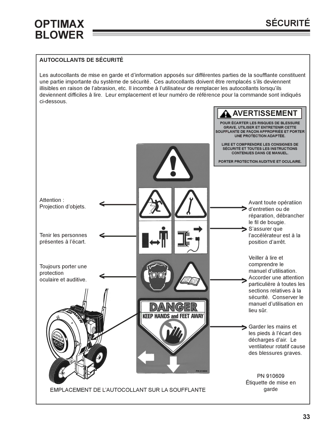 Little Wonder 9131-00-01 technical manual Autocollants DE Sécurité 