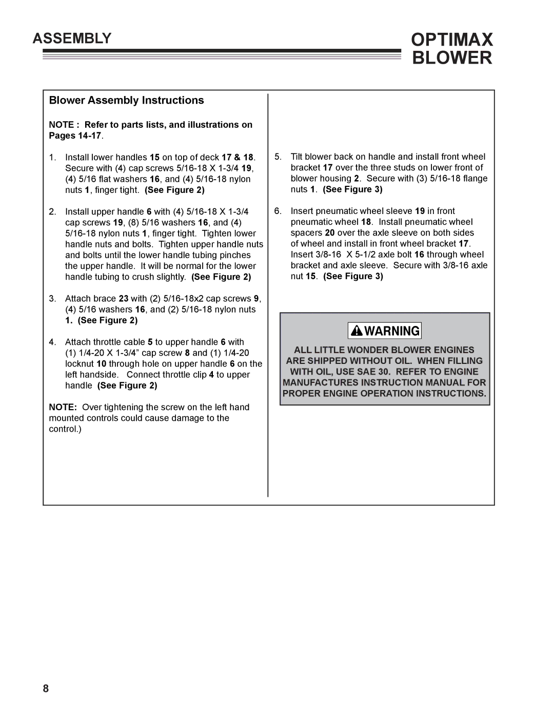 Little Wonder 9131-00-01 technical manual Blower Assembly Instructions, See Figure 