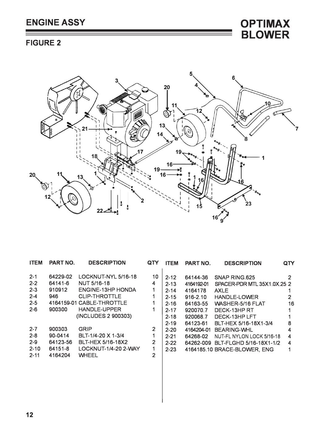 Little Wonder 9131-00-01 technical manual Engine Assy, Optimax Blower, Description, NUT-FL NYLON LOCK 5/16-18 