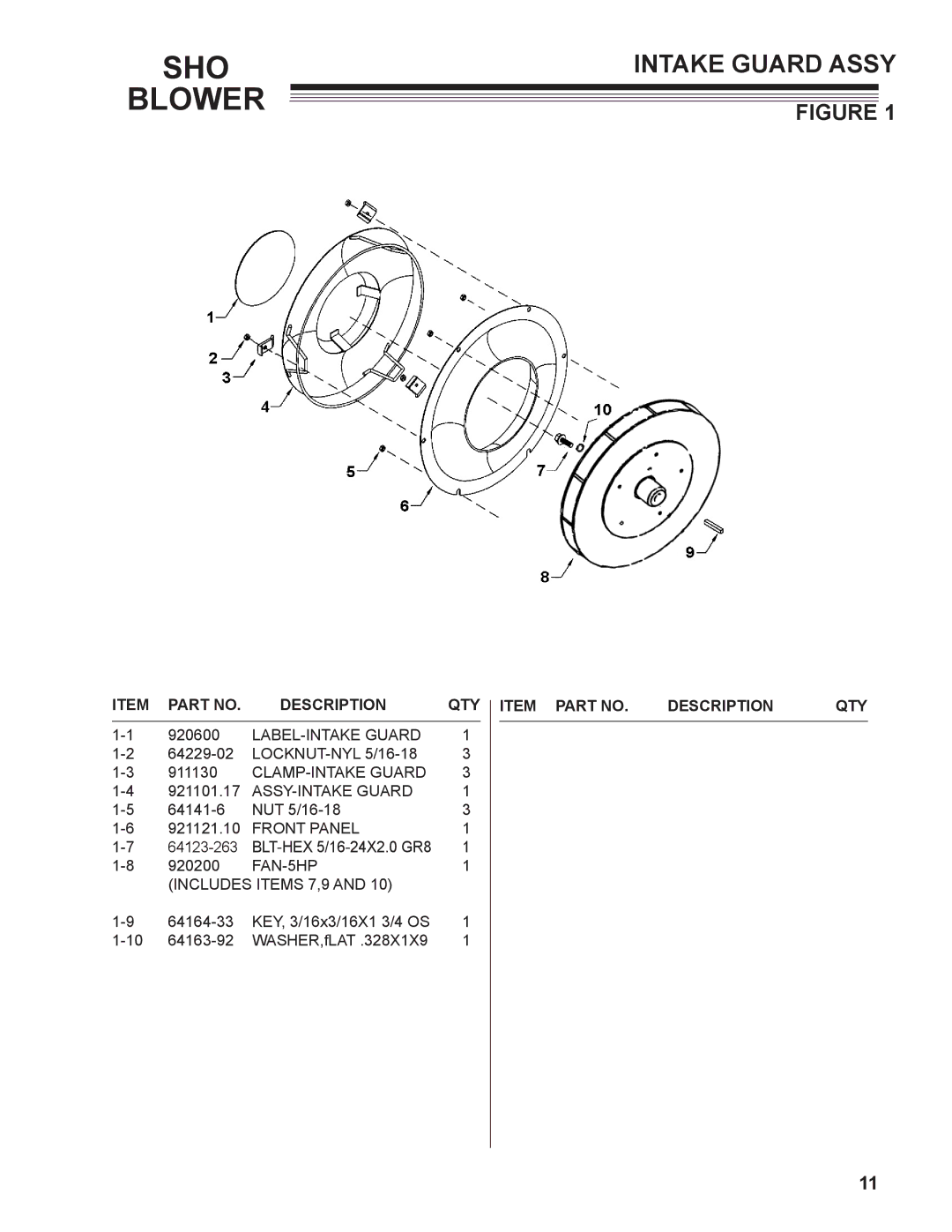 Little Wonder 9502-00-01 technical manual Intake Guard Assy, Item Part no Description QTY 