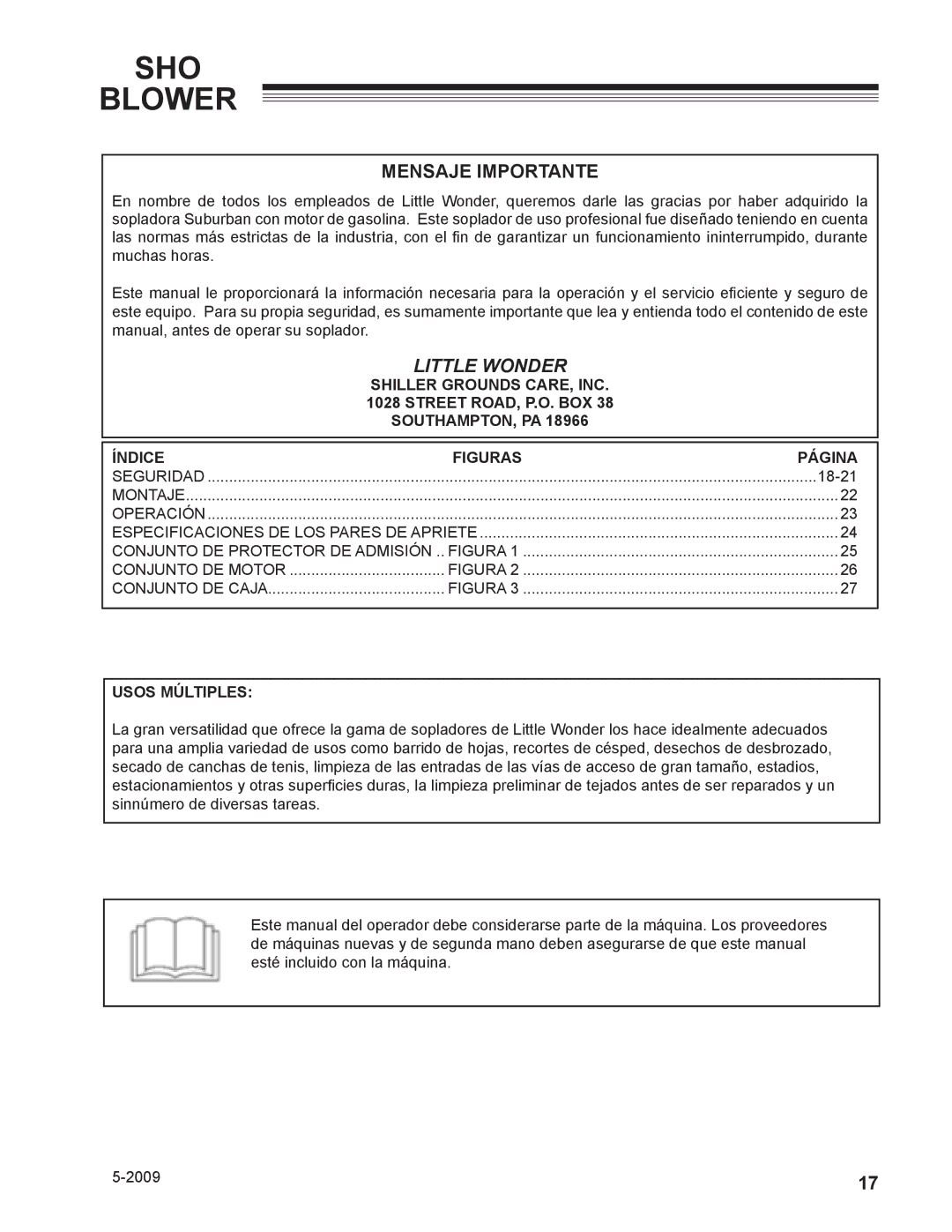 Little Wonder 9502-00-01 technical manual Mensaje Importante, Usos Múltiples 