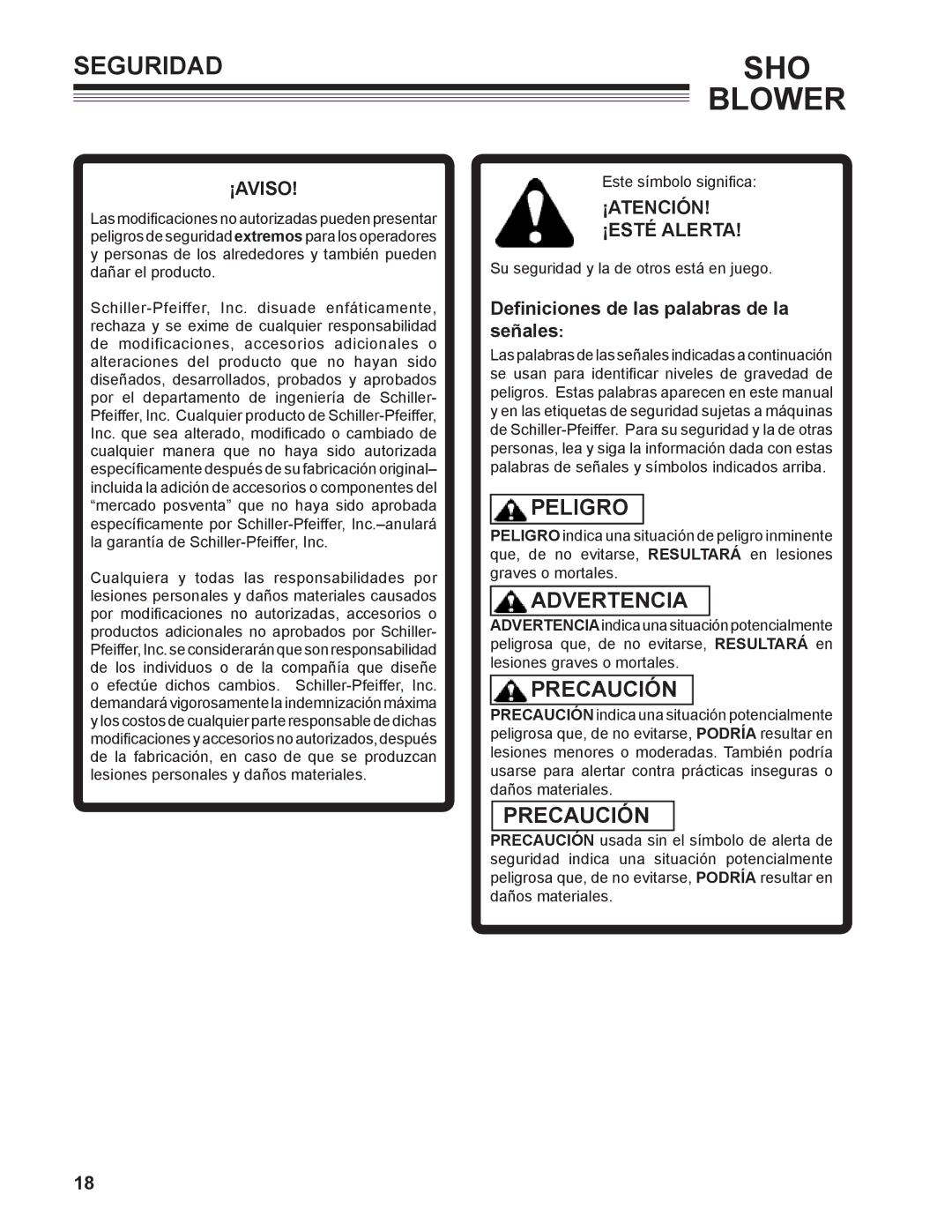 Little Wonder 9502-00-01 Seguridad, ¡Aviso, ¡ATENCIÓN ¡ESTÉ Alerta, Definiciones de las palabras de la señales 