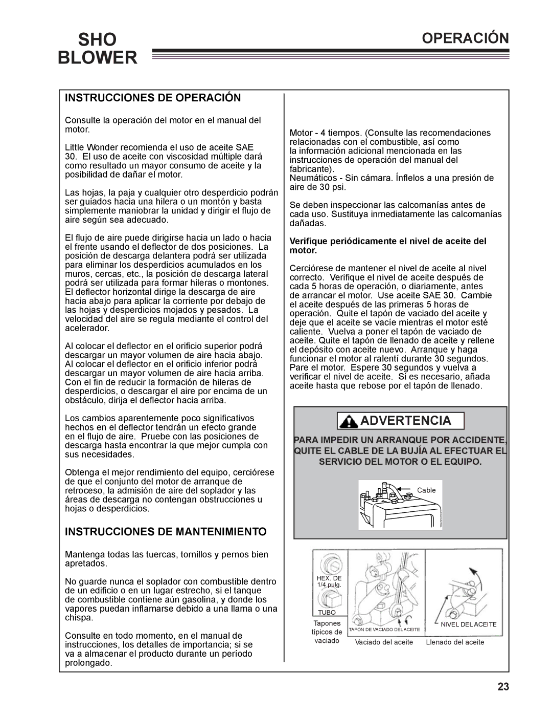 Little Wonder 9502-00-01 technical manual Operación, Instrucciones de operación, Instrucciones de mantenimiento 