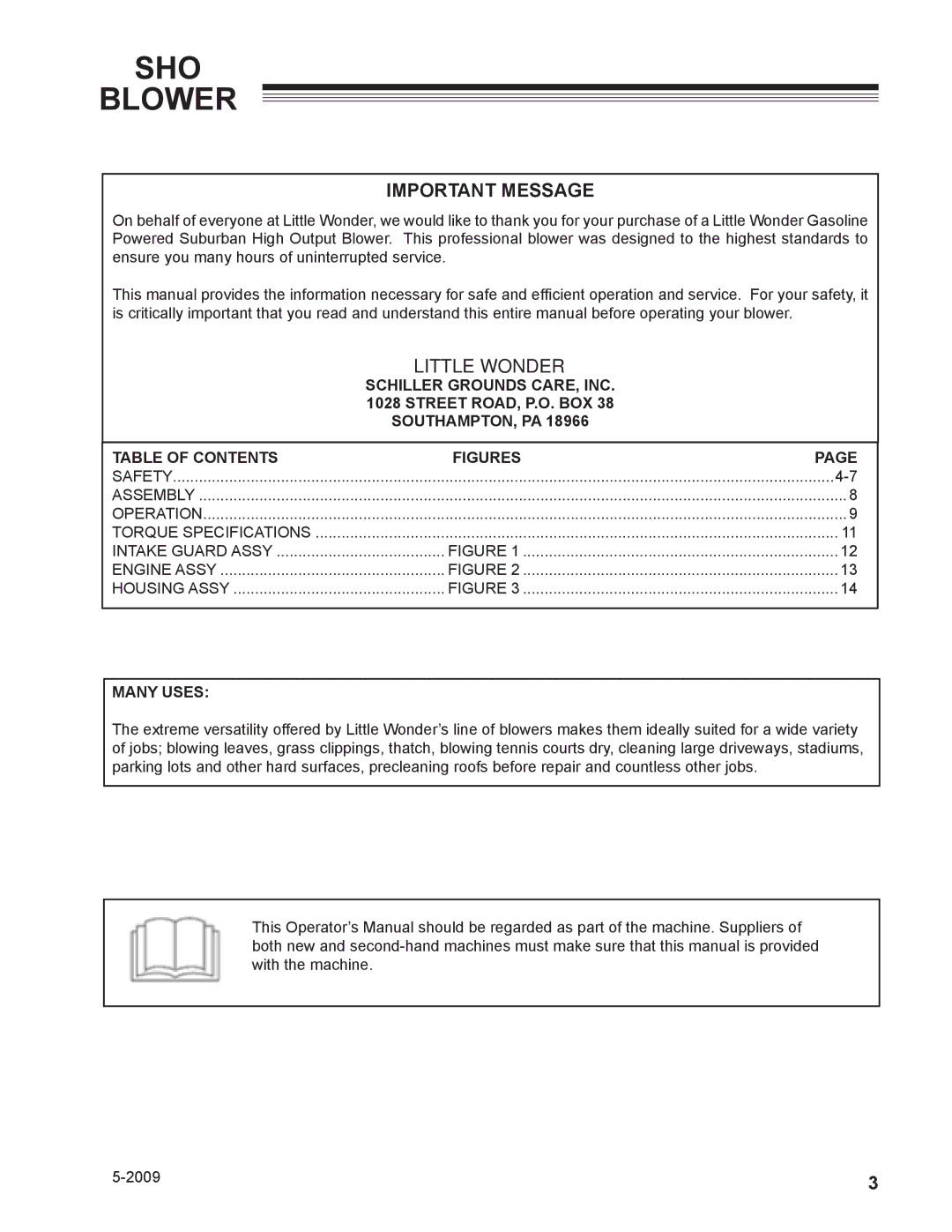 Little Wonder 9502-00-01 technical manual Important Message, Many Uses 