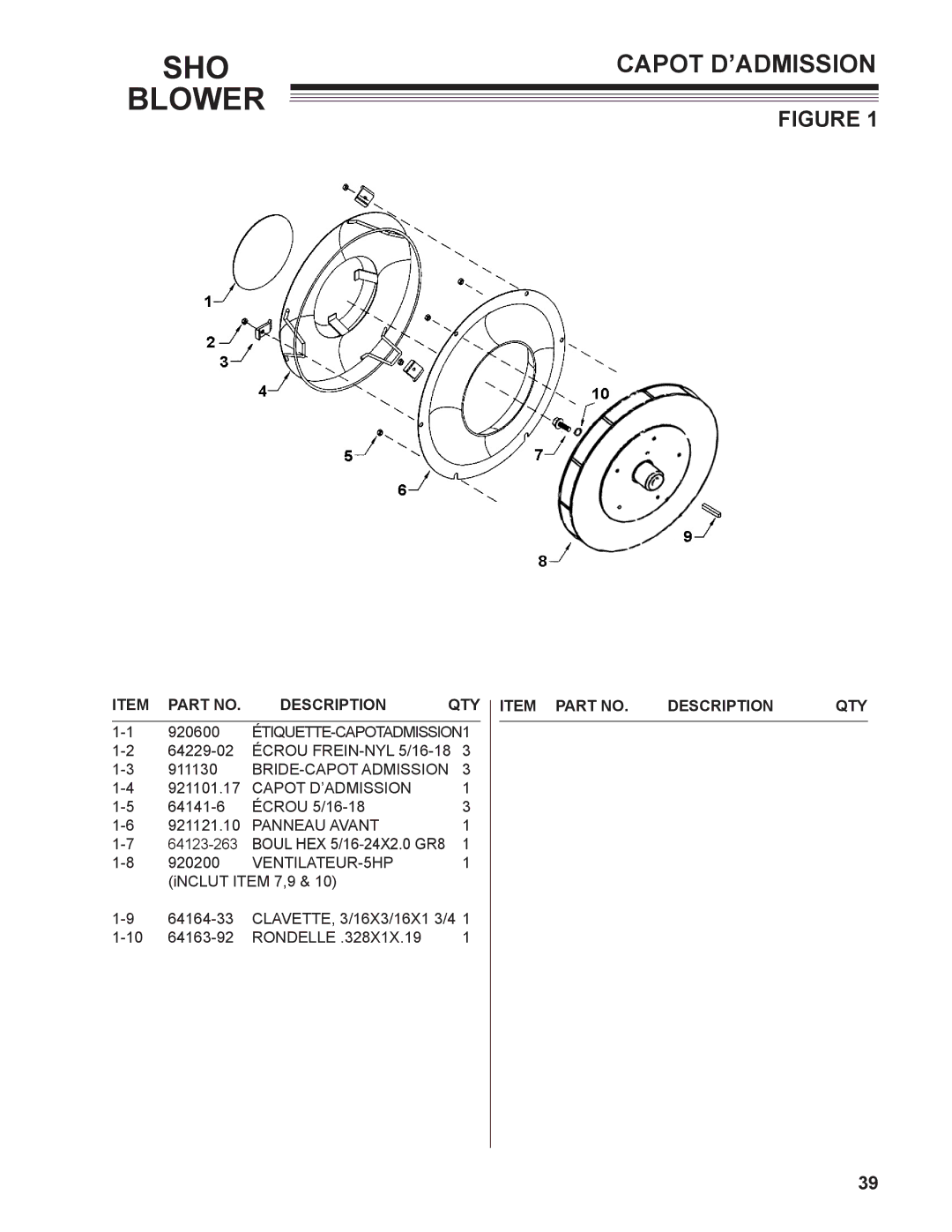 Little Wonder 9502-00-01 technical manual Capot D’ADMISSION, Description QTY 