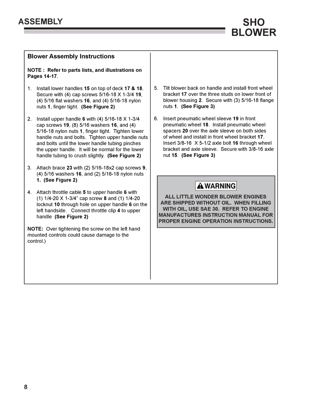 Little Wonder 9502-00-01 technical manual Blower Assembly Instructions, See Figure 