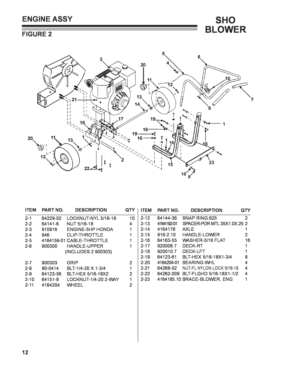 Little Wonder 9502-00-01 technical manual Engine Assy, Sho Blower, Description, NUT-FL NYLON LOCK 5/16-18 