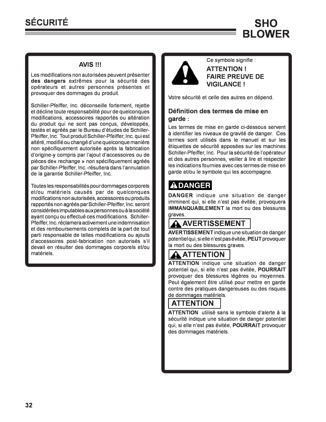 Little Wonder 9502-00-01 technical manual Sécuritésho, Avertissement, Avis, Faire Preuve De Vigilance , Blower 
