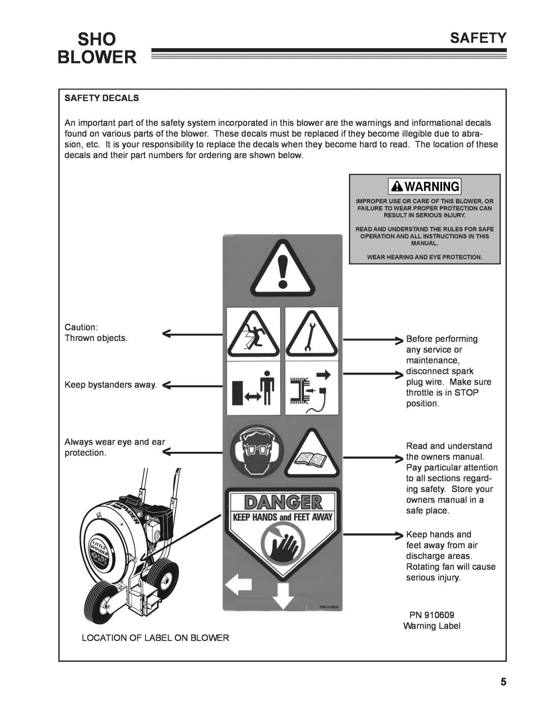 Little Wonder 9502-00-01 technical manual Sho Blower, Safety Decals 