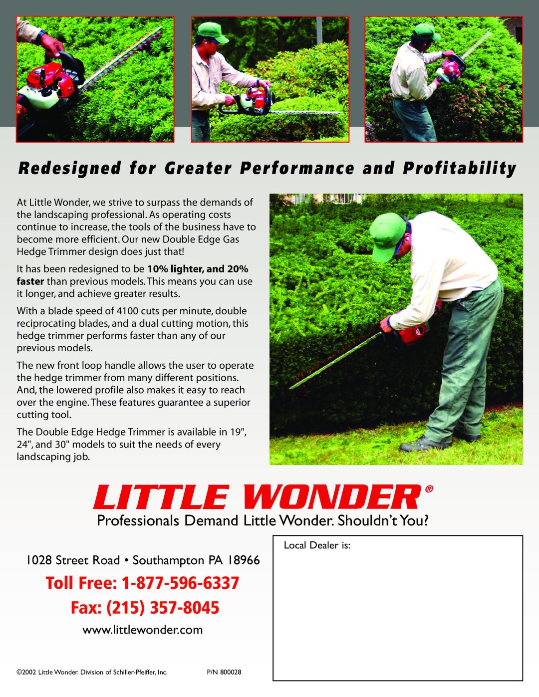 Little Wonder Double Edge manual Toll Free 1-877-596-6337 Fax 215 