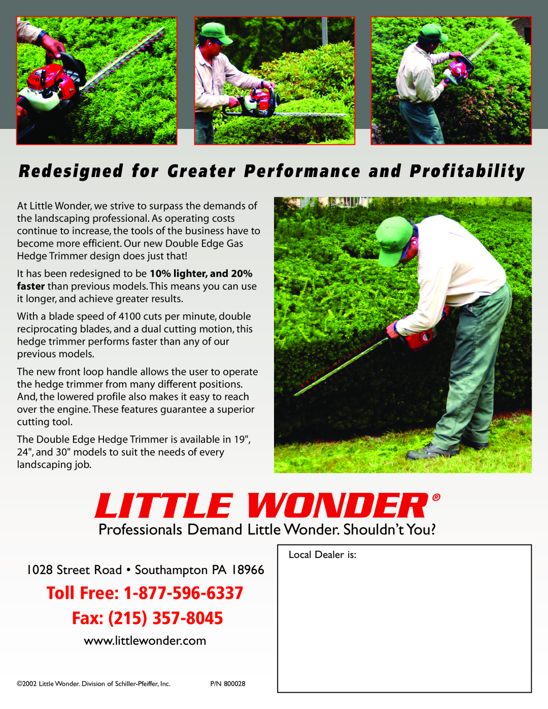 Little Wonder Double Edge manual Toll Free 1-877-596-6337 Fax, Professionals Demand Little Wonder. Shouldn’t You? 