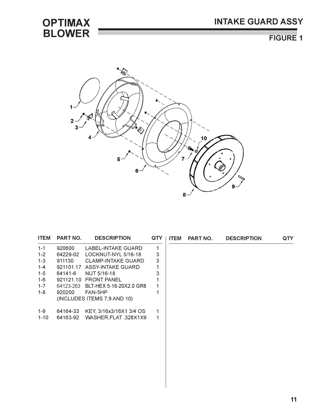 Little Wonder LB601-00-01 technical manual Intake Guard Assy, Item Part no Description QTY 