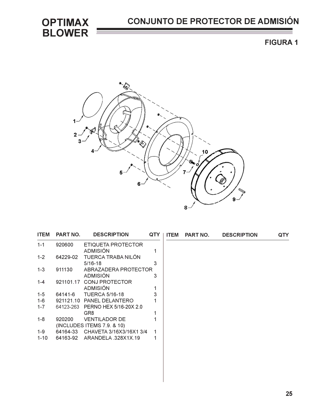 Little Wonder LB601-00-01 technical manual Conjunto DE Protector DE Admisión, Figura 