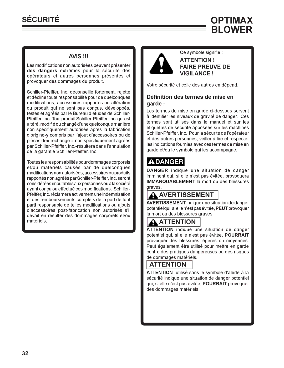 Little Wonder LB601-00-01 Sécuritéoptimax, Avis, Faire Preuve DE VIGILANCE , Définition des termes de mise en garde 