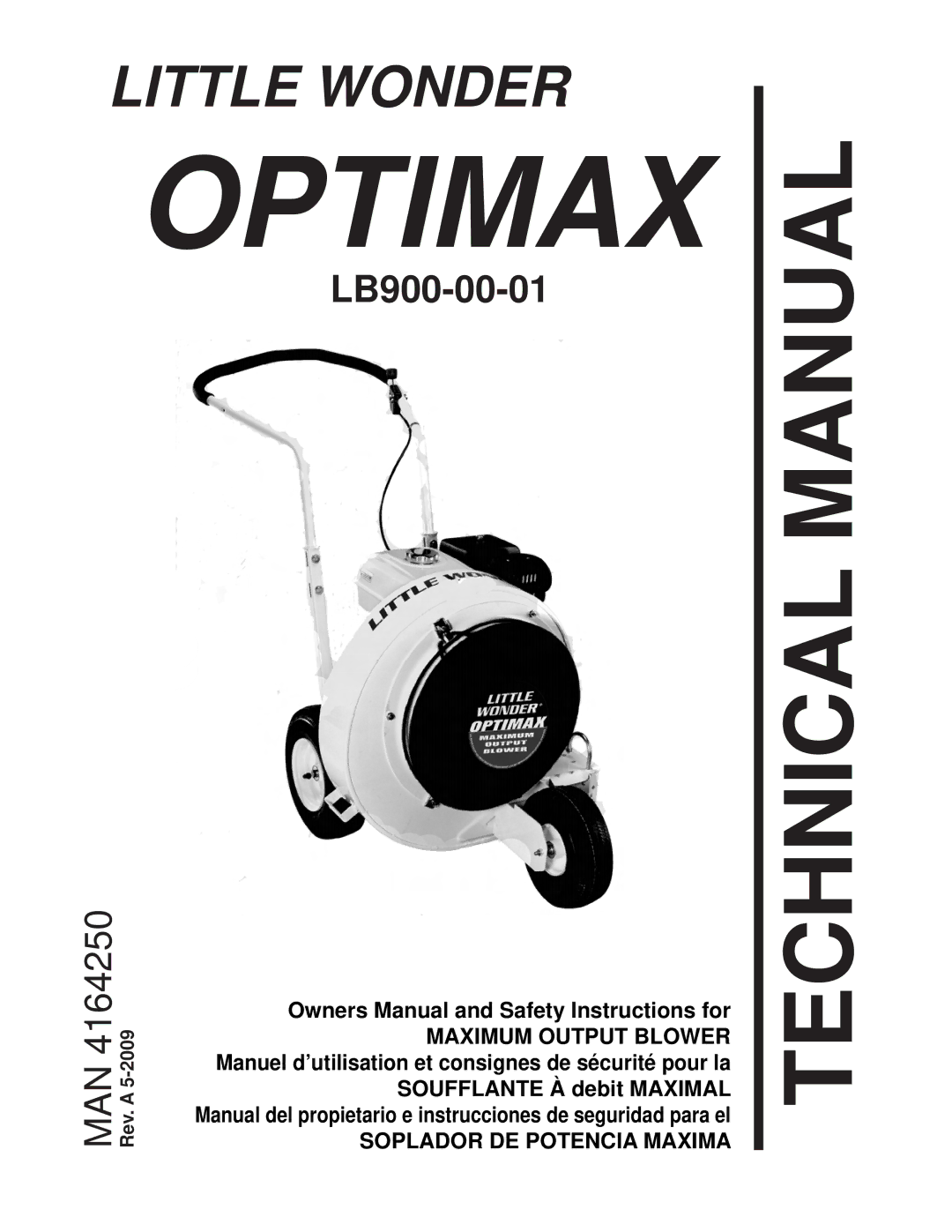 Little Wonder LB900-00-01 technical manual Optimax, Manual del propietario e instrucciones de seguridad para el 