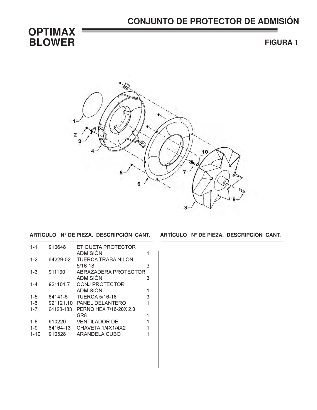 Little Wonder LB900-00-01 technical manual Conjunto DE Protector DE Admisión, Figura 