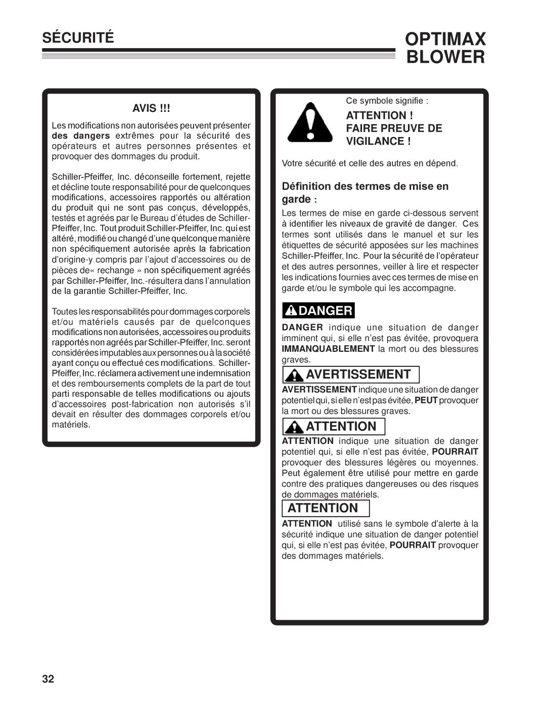 Little Wonder LB900-00-01 Sécuritéoptimax, Avis, Faire Preuve DE VIGILANCE , Définition des termes de mise en garde 