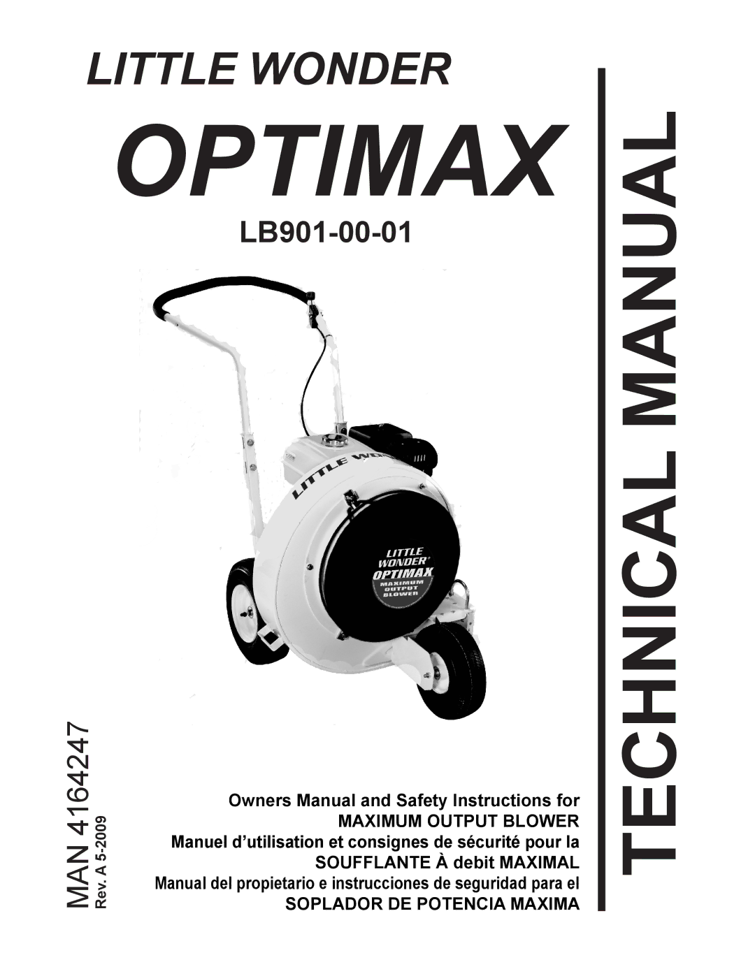 Little Wonder LB901-00-01 technical manual Optimax, Manual del propietario e instrucciones de seguridad para el 