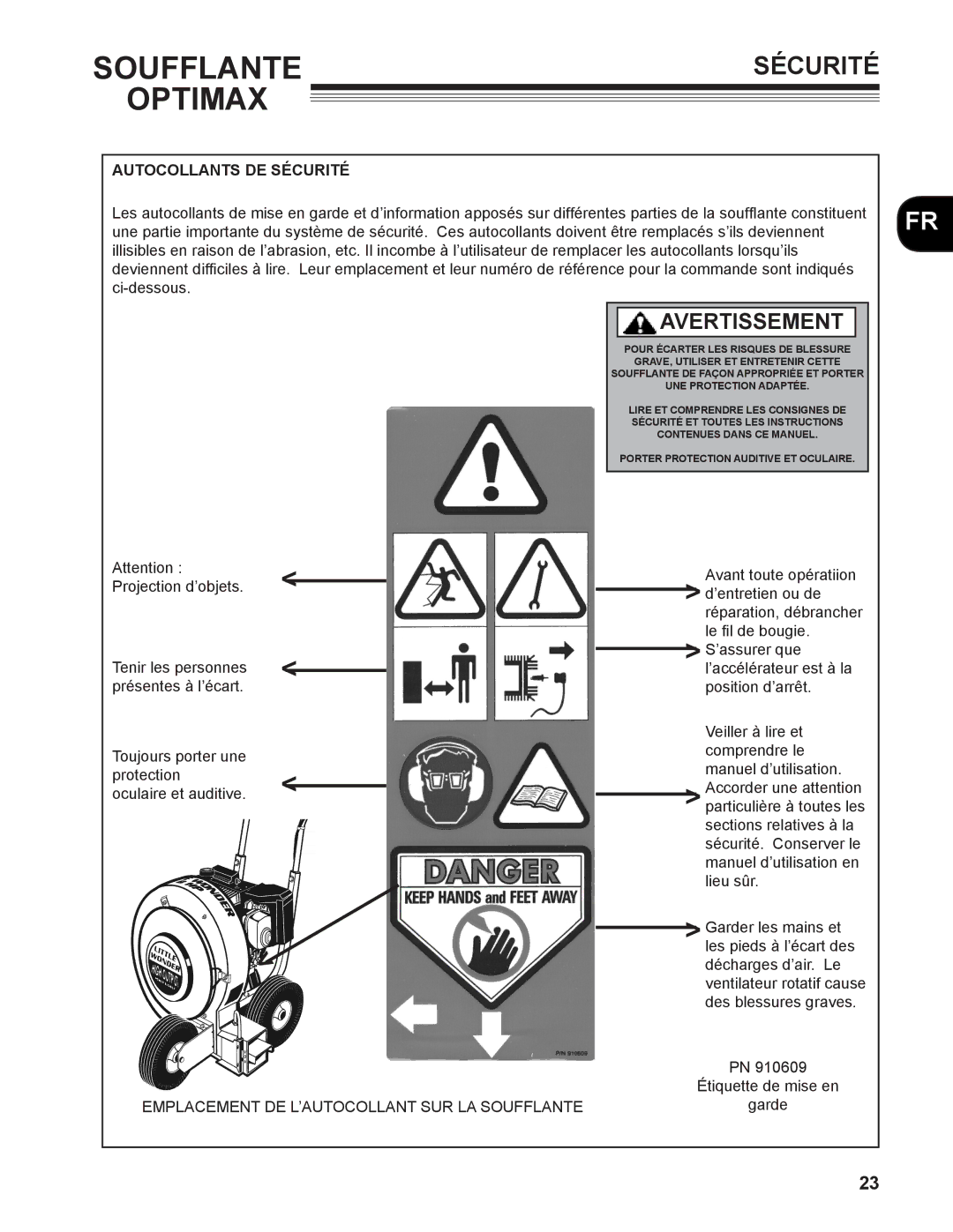 Little Wonder MAN 4163480 technical manual Autocollants DE Sécurité 