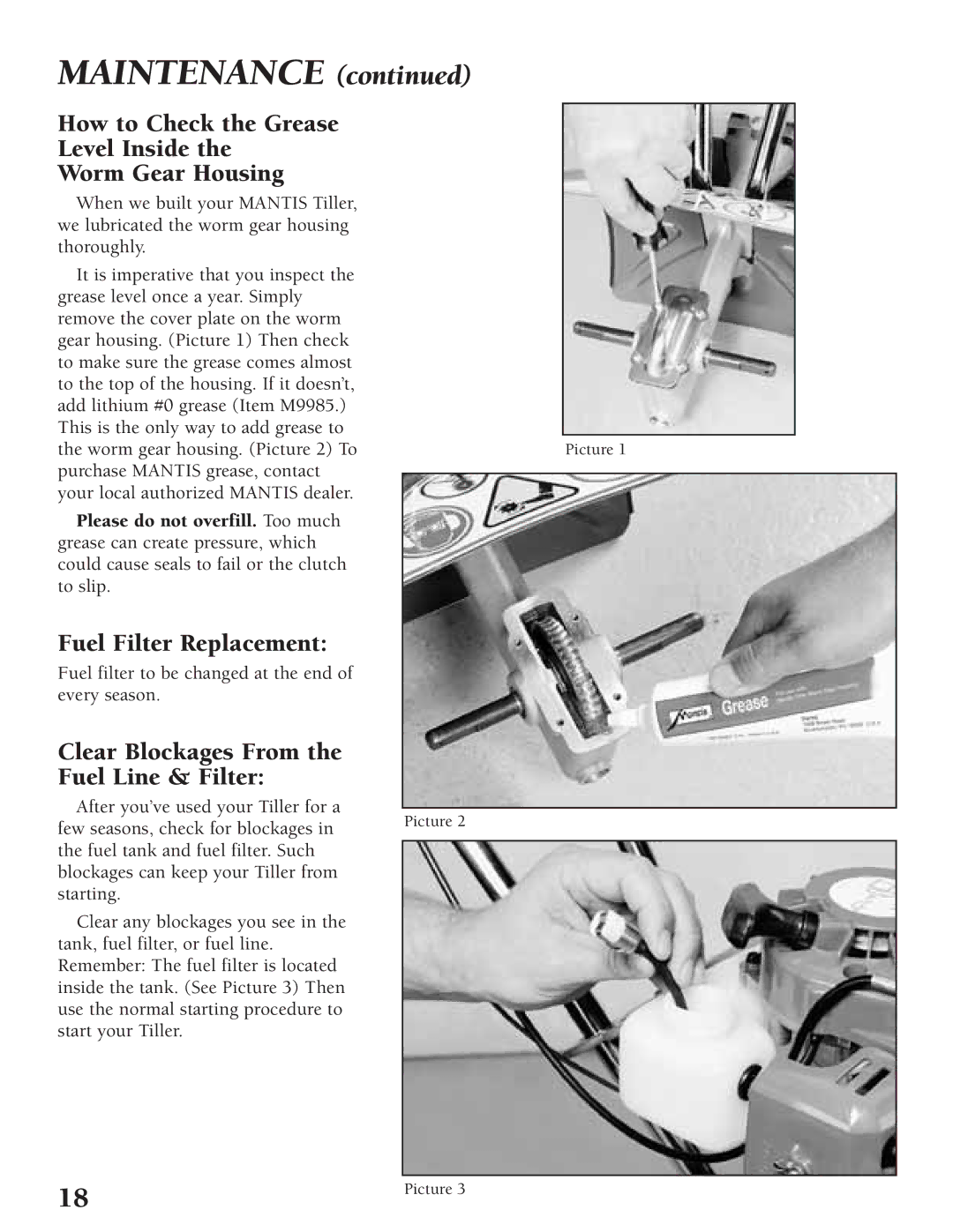 Little Wonder Tiller/Cultivator How to Check the Grease Level Inside Worm Gear Housing, Fuel Filter Replacement 